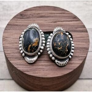 Sterling Silver Blackjack Turquoise Stud Earrings Navajo Southwestern Style